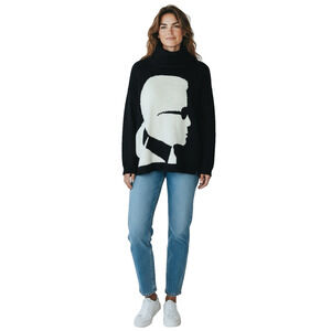 Karl Lagerfeld Sweater Iconic Silhouette Portrait Black White Cowl Rare Size M